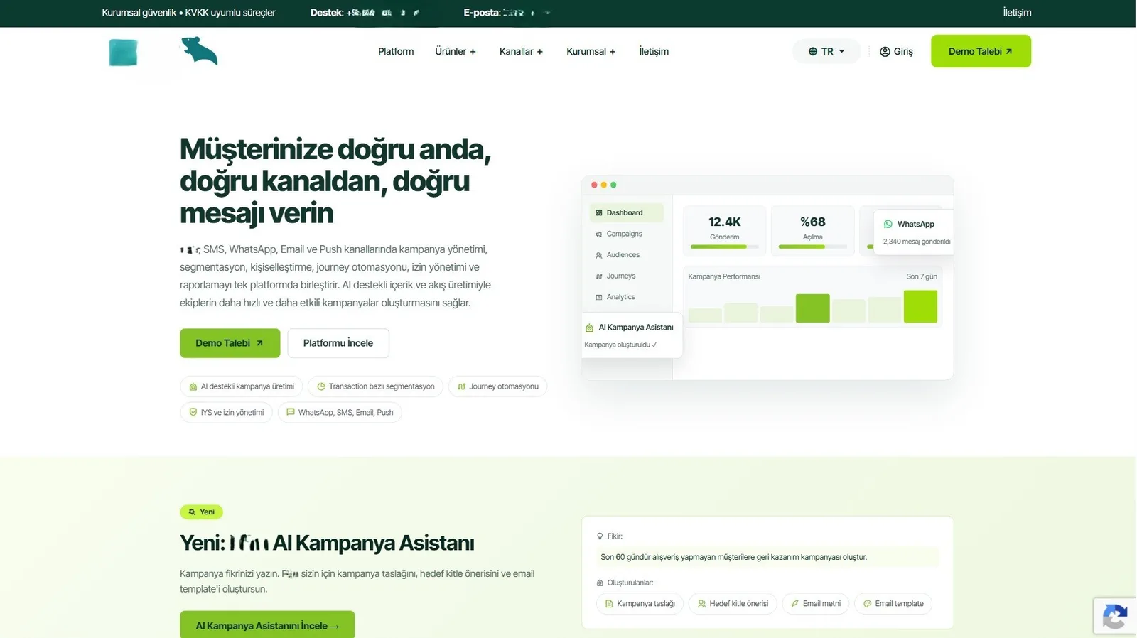 Kampanya ve İletişim Platformu arayüzünden ekran görüntüsü